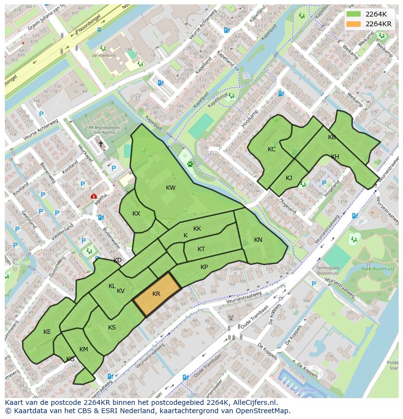 Afbeelding van het postcodegebied 2264 KR op de kaart.