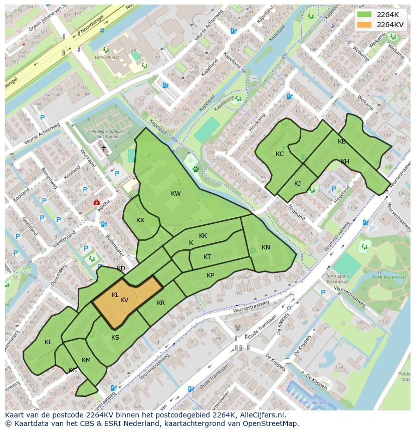 Afbeelding van het postcodegebied 2264 KV op de kaart.