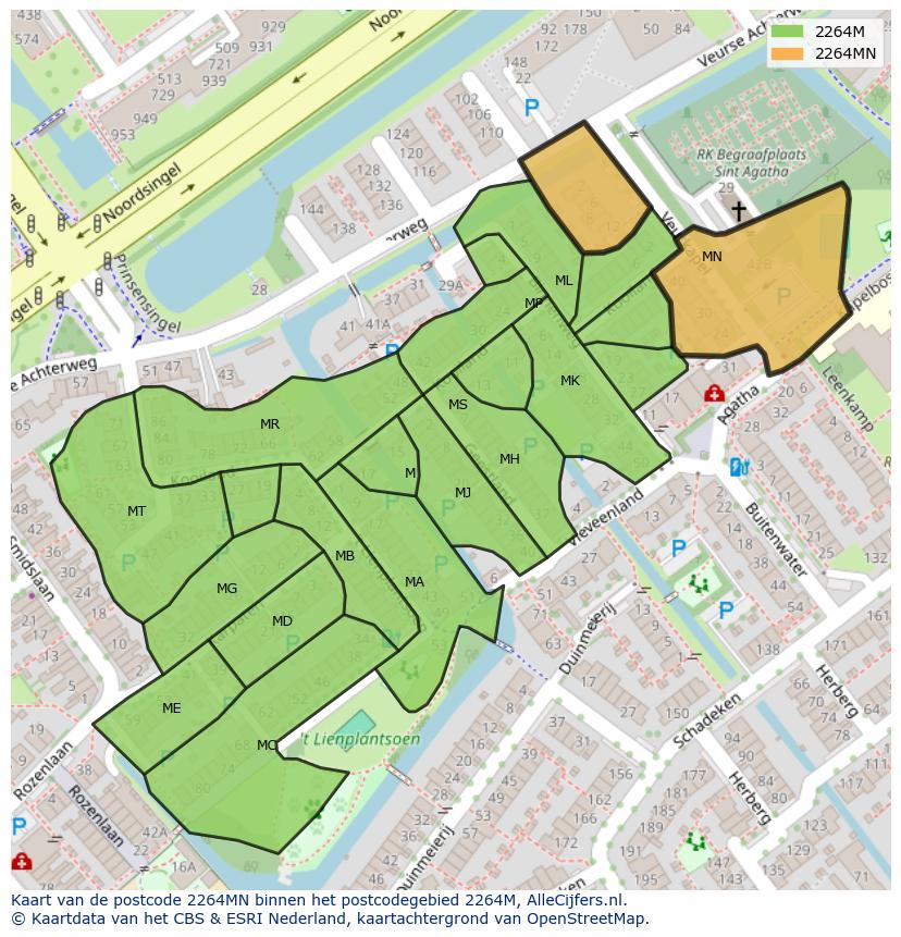 Afbeelding van het postcodegebied 2264 MN op de kaart.
