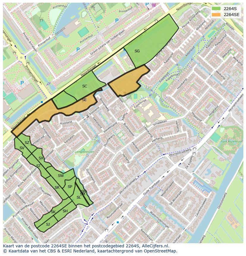 Afbeelding van het postcodegebied 2264 SE op de kaart.
