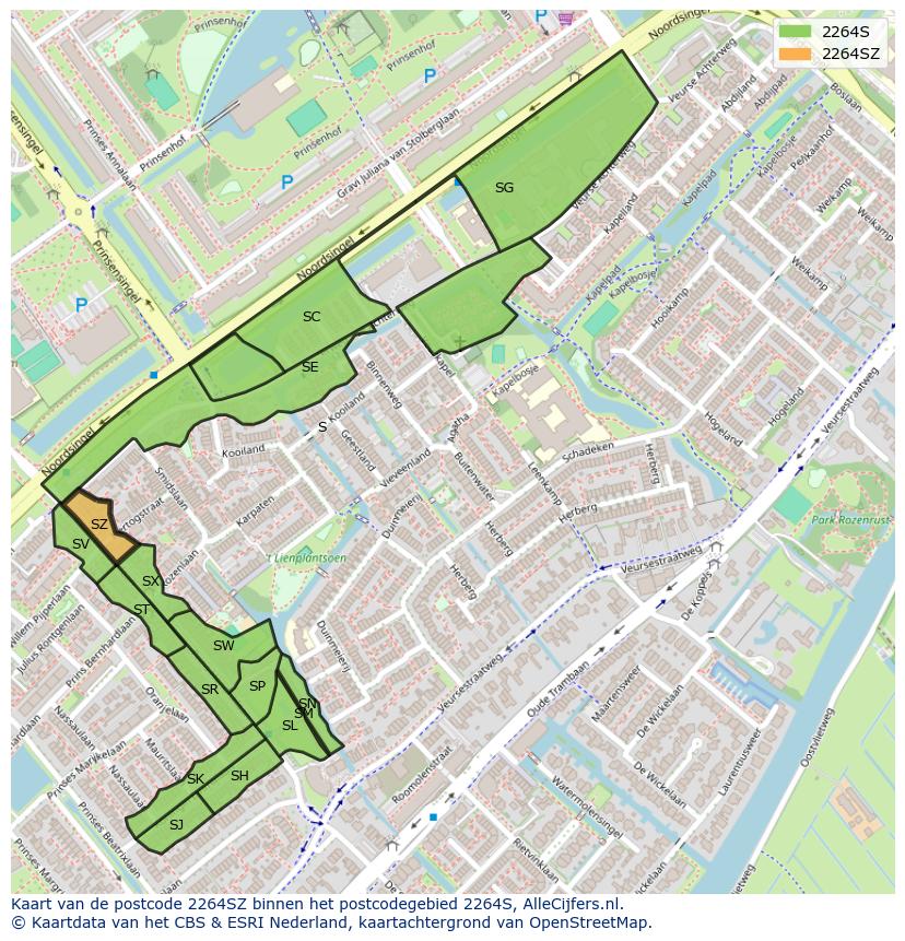 Afbeelding van het postcodegebied 2264 SZ op de kaart.