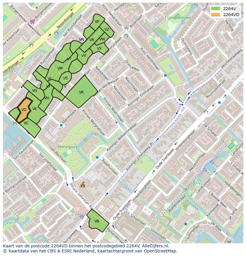 Afbeelding van het postcodegebied 2264 VD op de kaart.