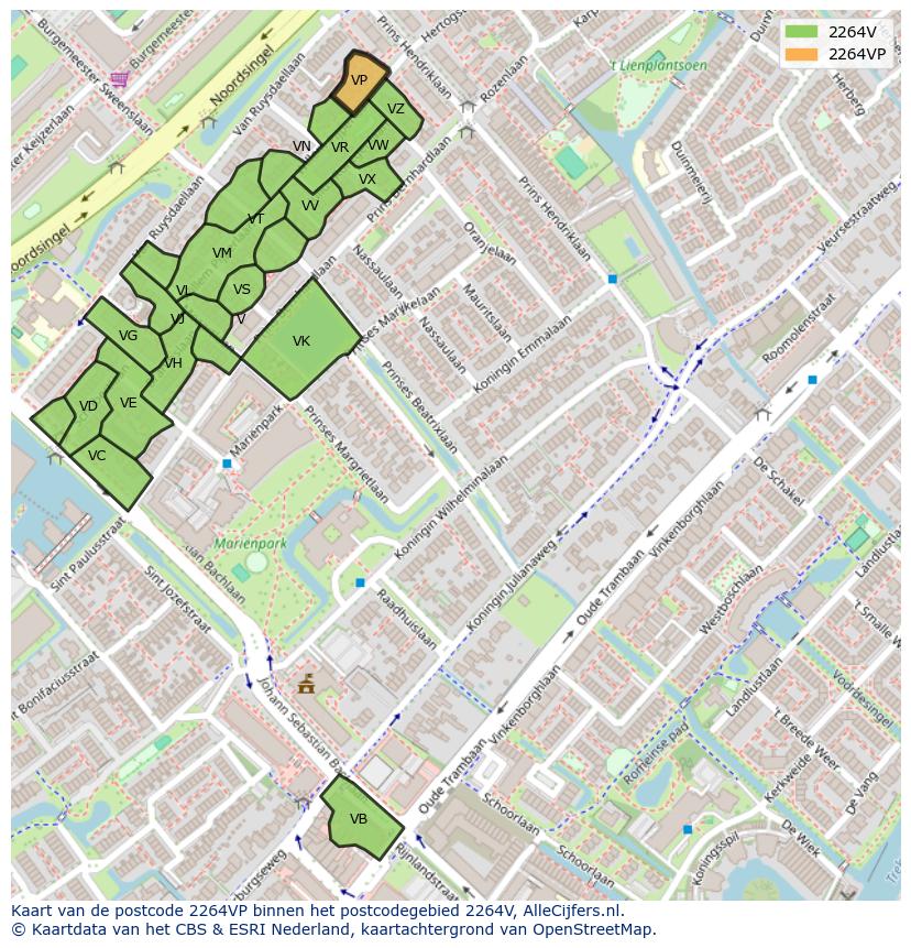 Afbeelding van het postcodegebied 2264 VP op de kaart.