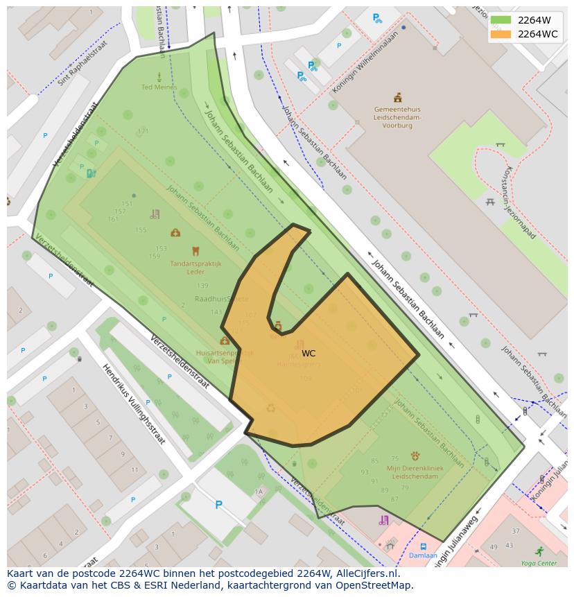 Afbeelding van het postcodegebied 2264 WC op de kaart.
