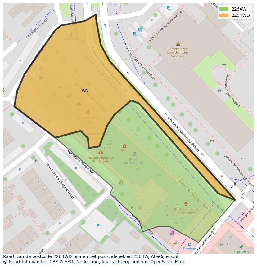 Afbeelding van het postcodegebied 2264 WD op de kaart.