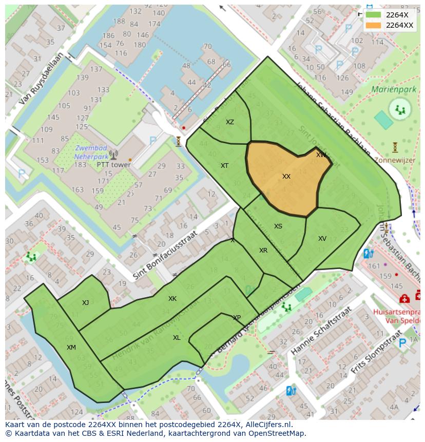 Afbeelding van het postcodegebied 2264 XX op de kaart.