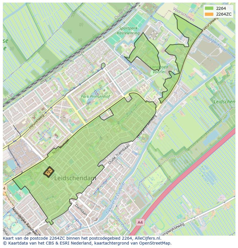 Afbeelding van het postcodegebied 2264 ZC op de kaart.