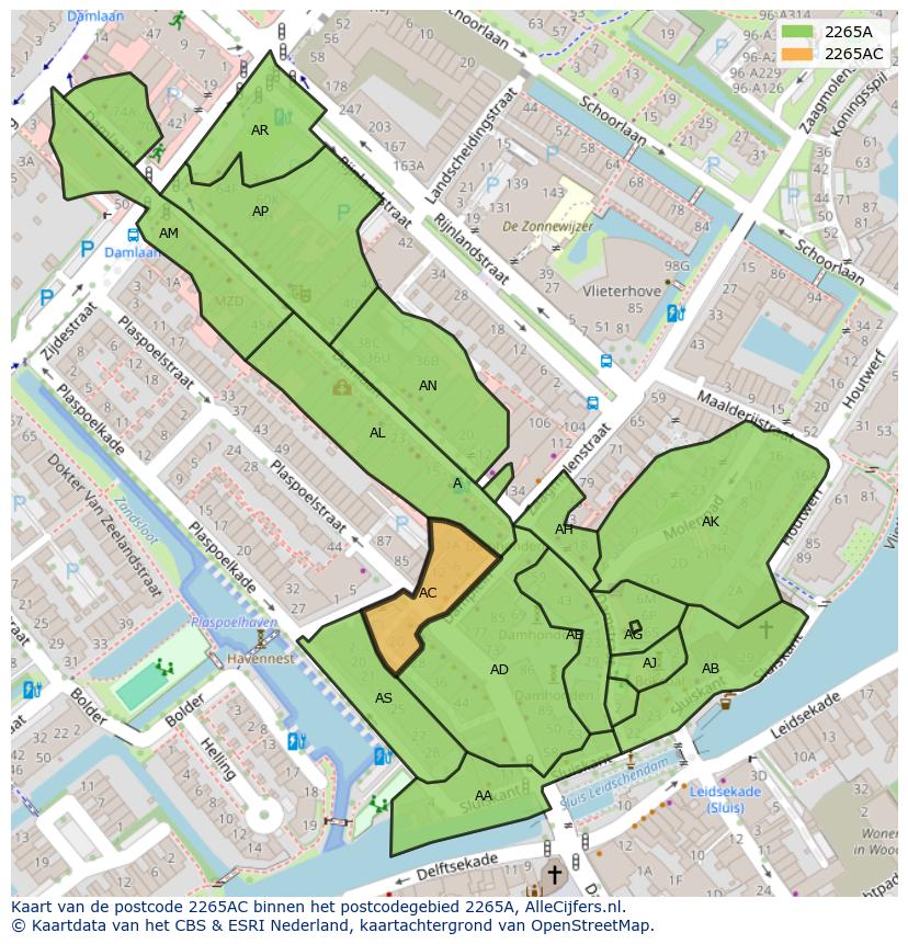 Afbeelding van het postcodegebied 2265 AC op de kaart.