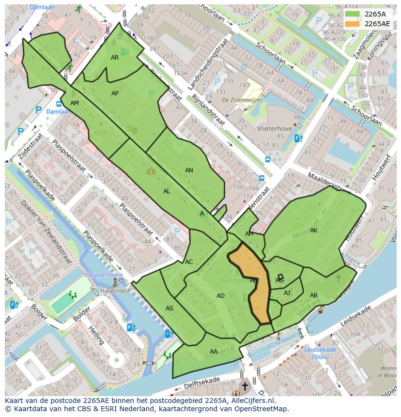 Afbeelding van het postcodegebied 2265 AE op de kaart.