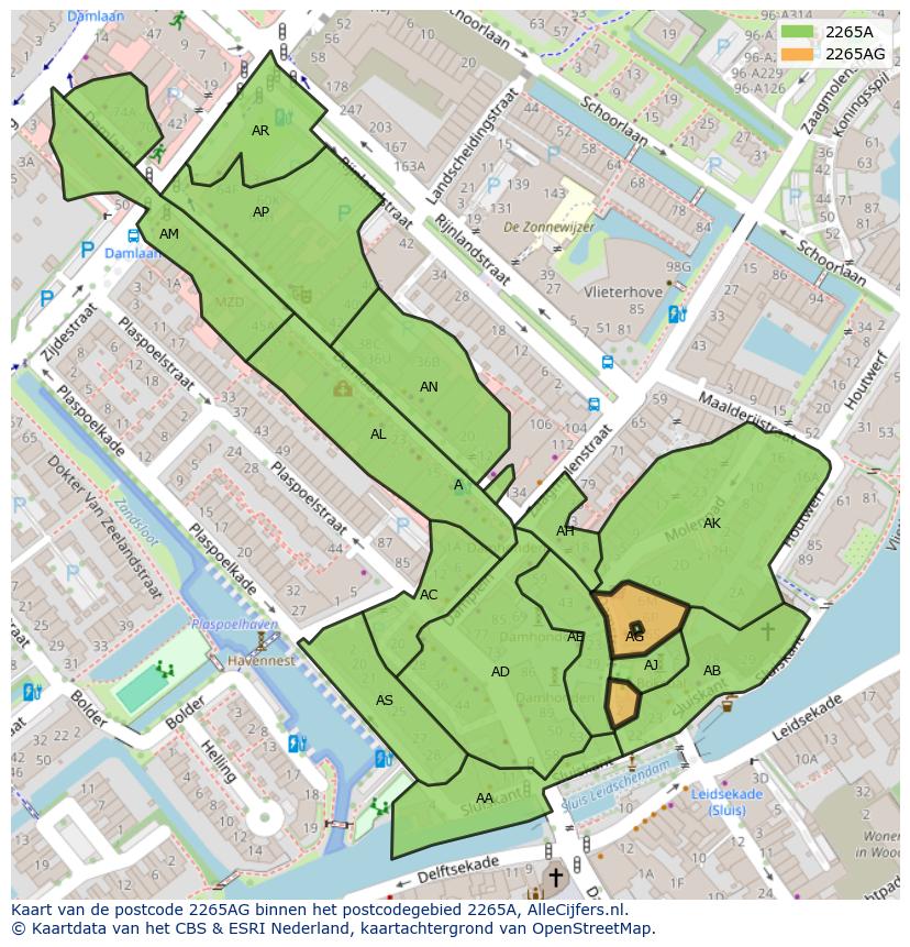 Afbeelding van het postcodegebied 2265 AG op de kaart.