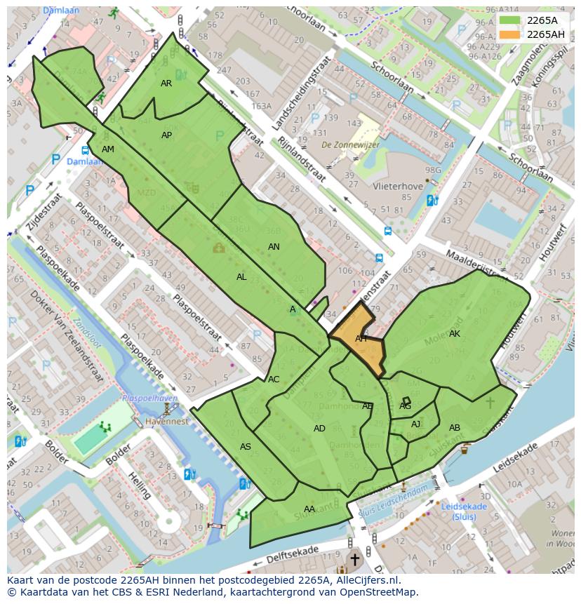 Afbeelding van het postcodegebied 2265 AH op de kaart.