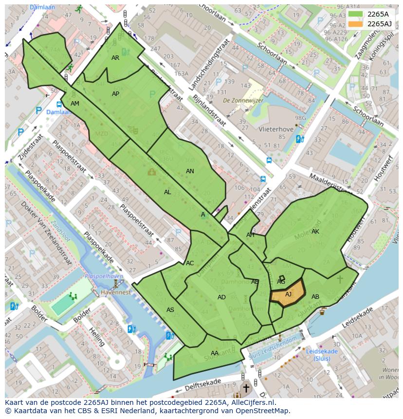 Afbeelding van het postcodegebied 2265 AJ op de kaart.