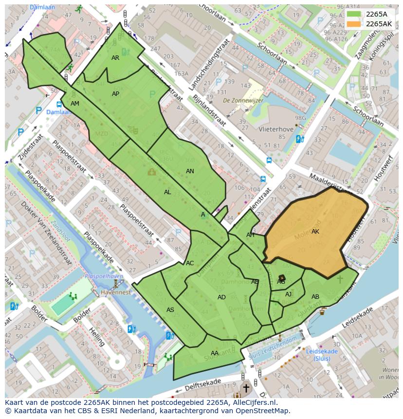 Afbeelding van het postcodegebied 2265 AK op de kaart.