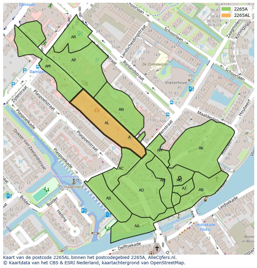 Afbeelding van het postcodegebied 2265 AL op de kaart.
