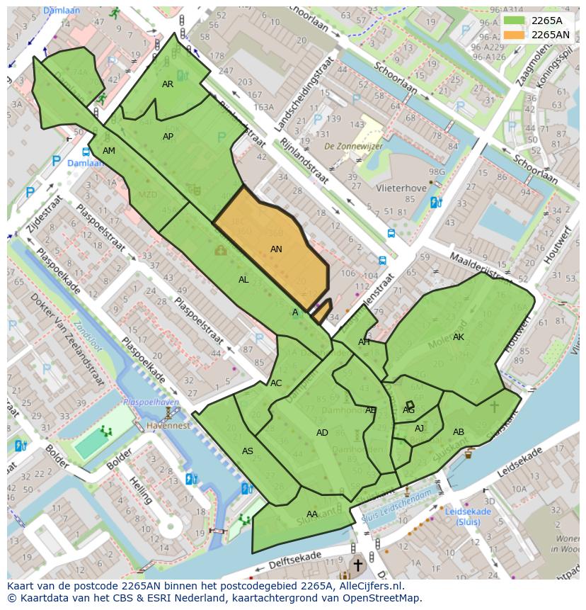 Afbeelding van het postcodegebied 2265 AN op de kaart.