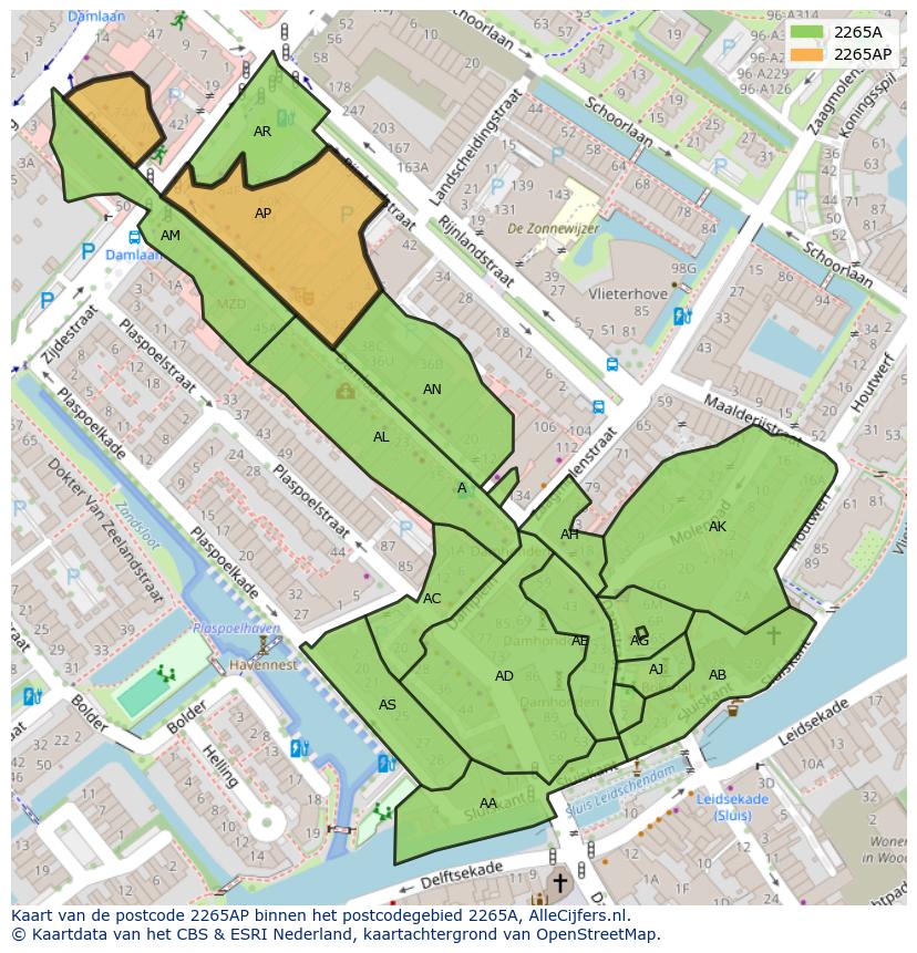 Afbeelding van het postcodegebied 2265 AP op de kaart.