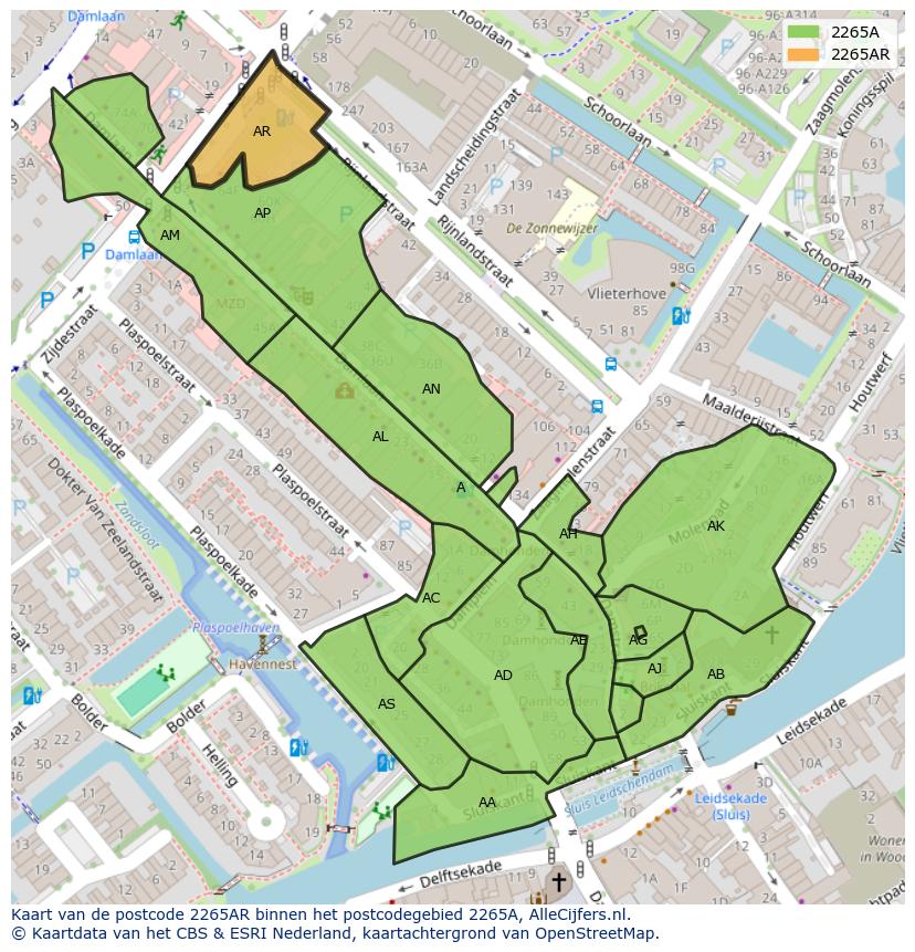 Afbeelding van het postcodegebied 2265 AR op de kaart.
