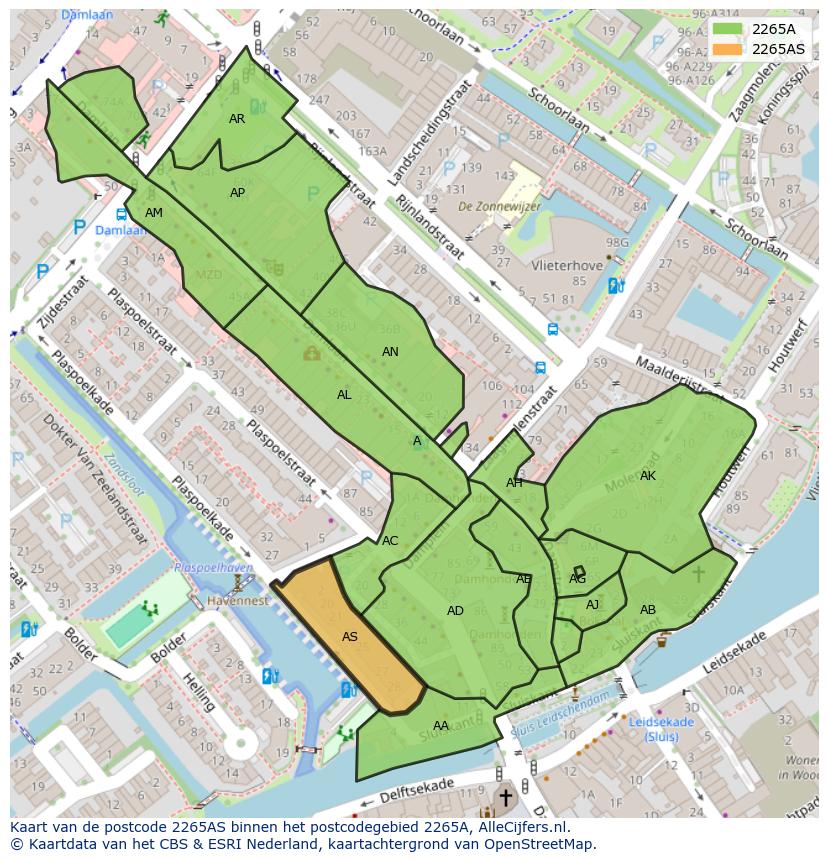 Afbeelding van het postcodegebied 2265 AS op de kaart.