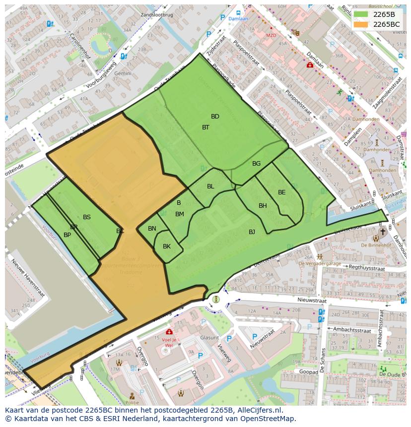 Afbeelding van het postcodegebied 2265 BC op de kaart.