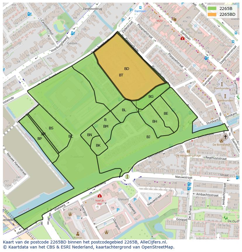 Afbeelding van het postcodegebied 2265 BD op de kaart.