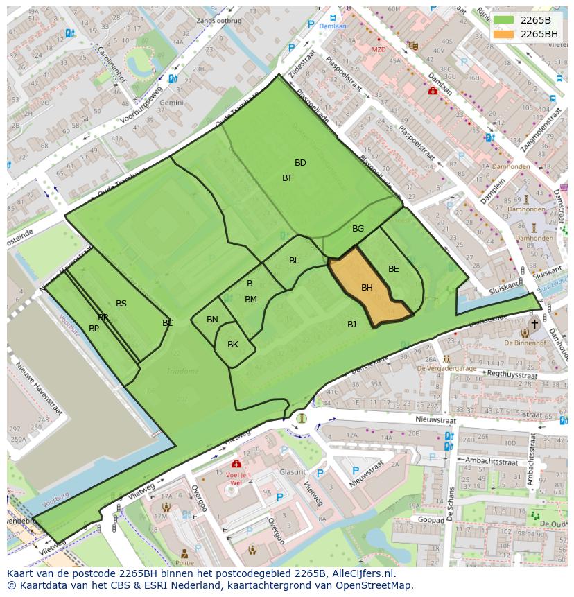 Afbeelding van het postcodegebied 2265 BH op de kaart.