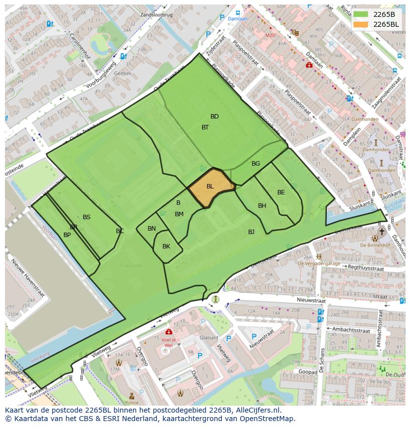 Afbeelding van het postcodegebied 2265 BL op de kaart.
