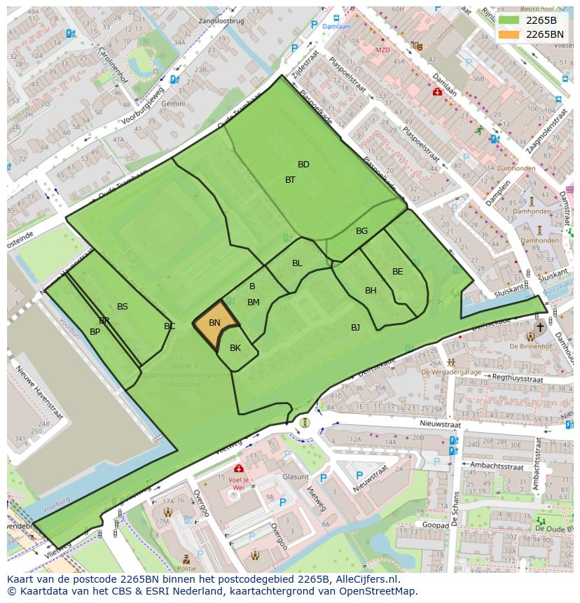 Afbeelding van het postcodegebied 2265 BN op de kaart.