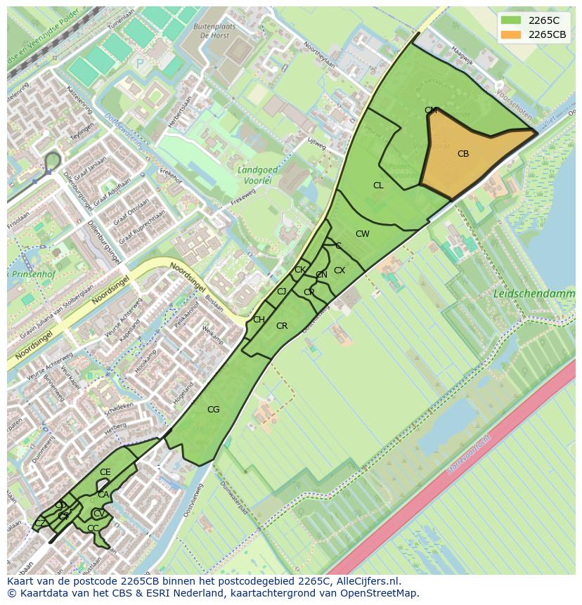 Afbeelding van het postcodegebied 2265 CB op de kaart.