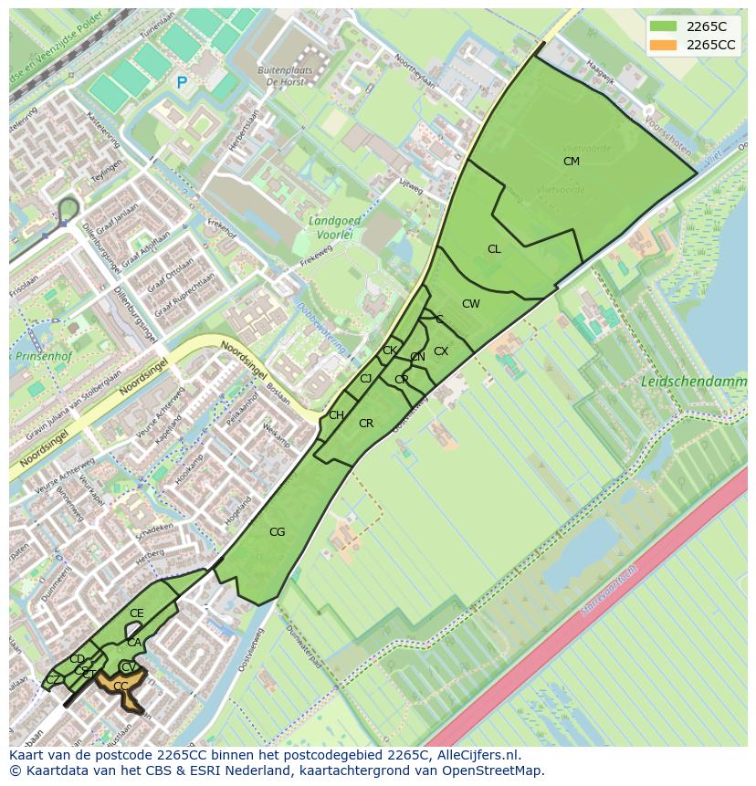 Afbeelding van het postcodegebied 2265 CC op de kaart.