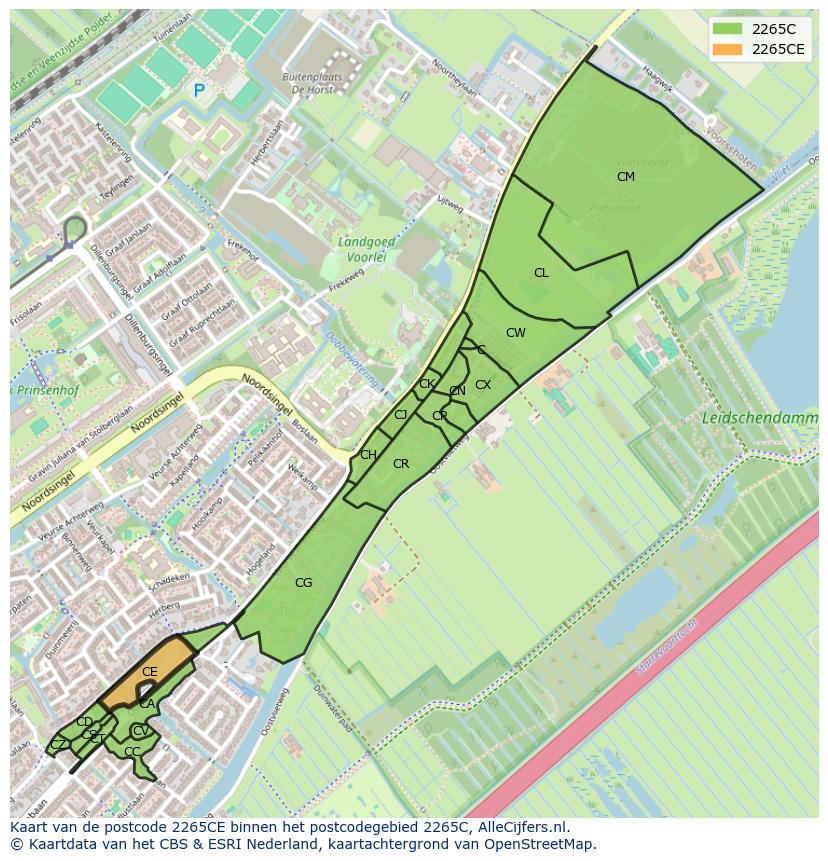 Afbeelding van het postcodegebied 2265 CE op de kaart.