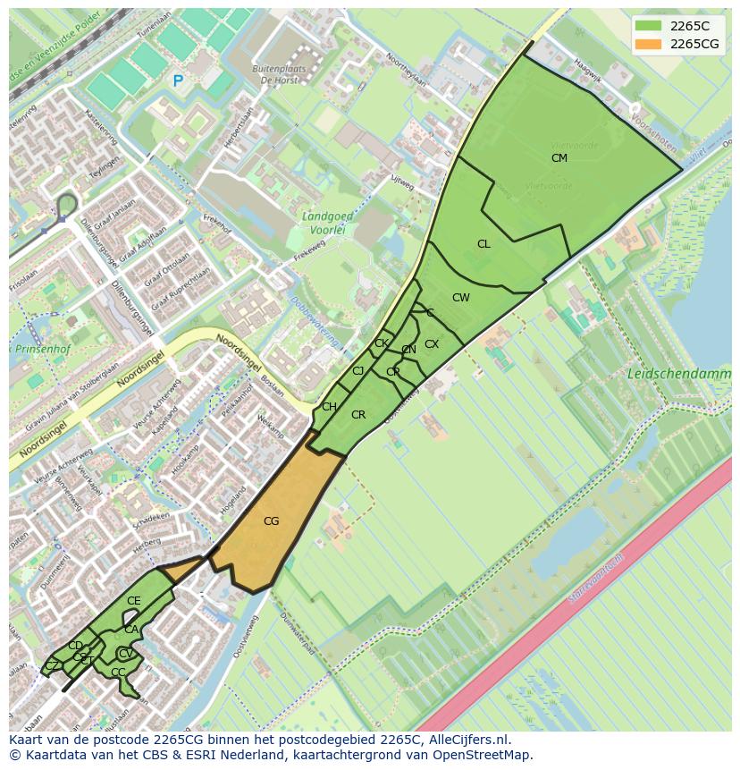Afbeelding van het postcodegebied 2265 CG op de kaart.