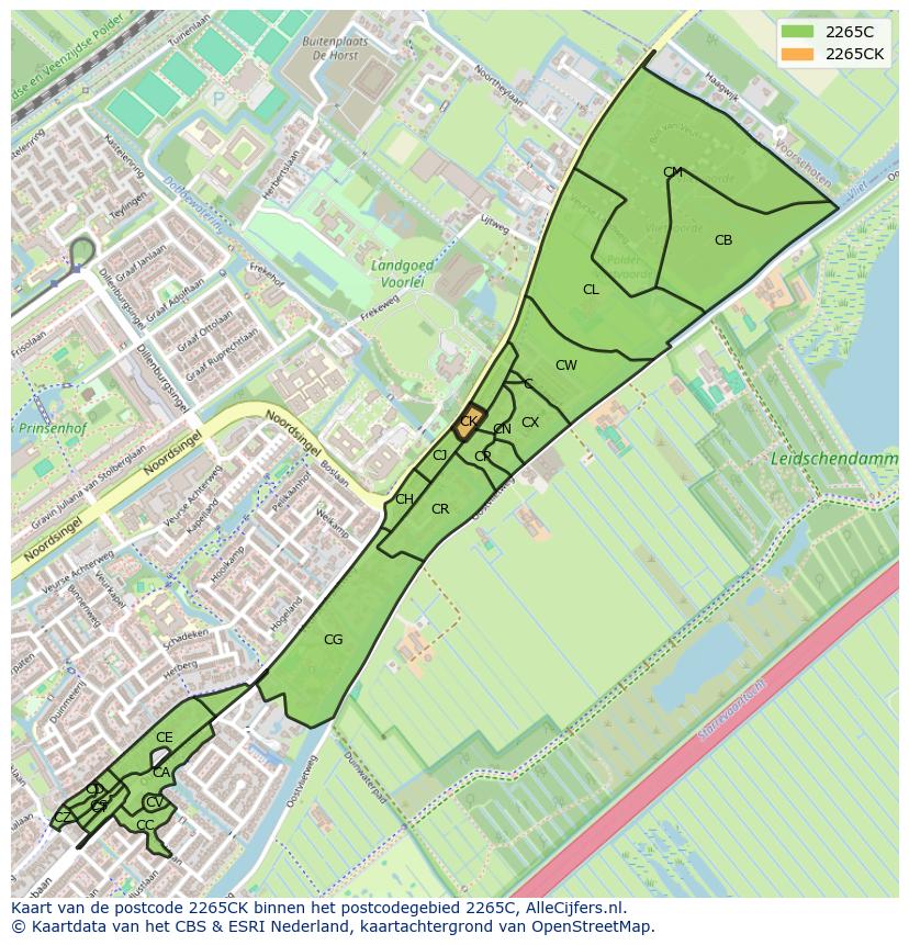 Afbeelding van het postcodegebied 2265 CK op de kaart.
