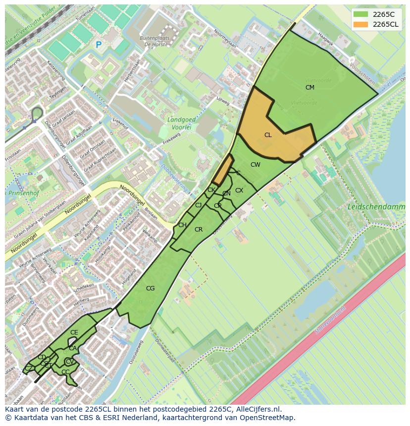 Afbeelding van het postcodegebied 2265 CL op de kaart.