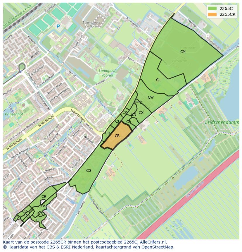 Afbeelding van het postcodegebied 2265 CR op de kaart.