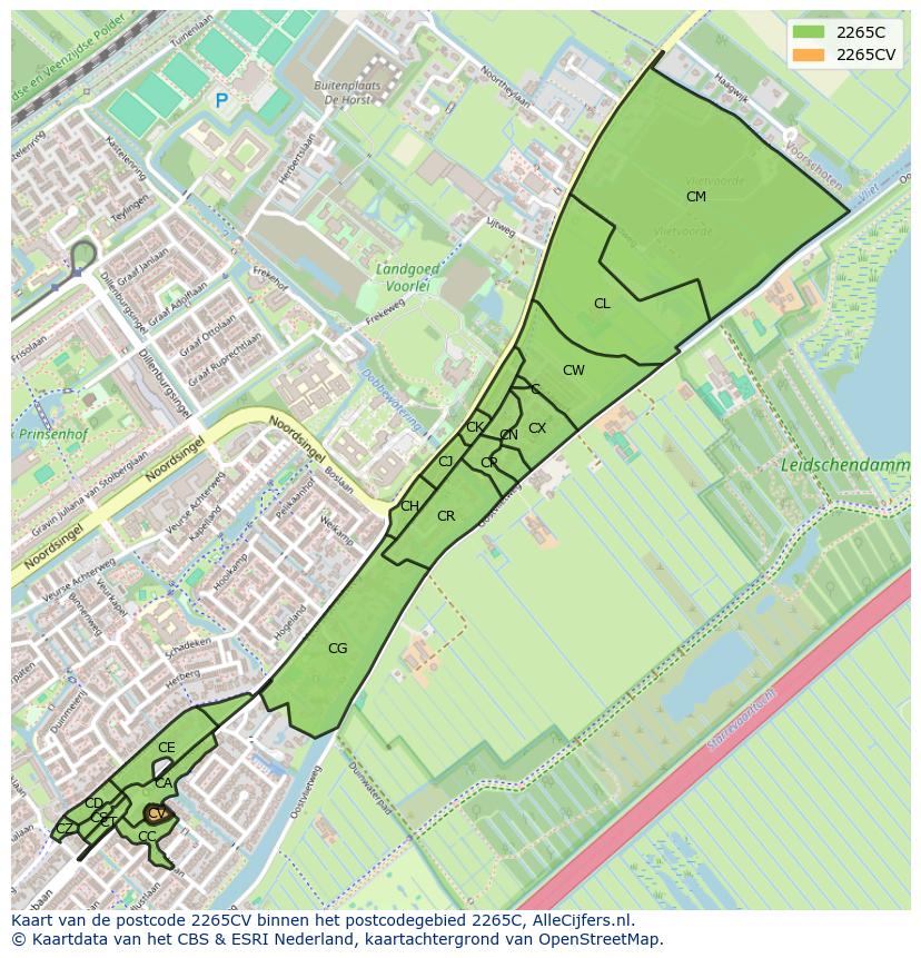 Afbeelding van het postcodegebied 2265 CV op de kaart.