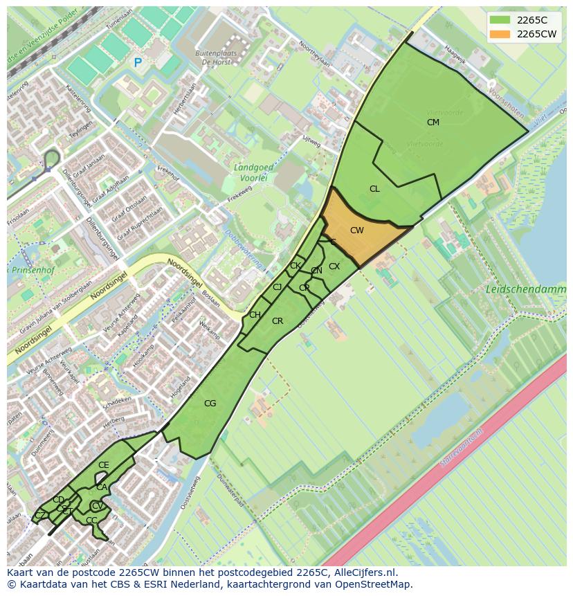 Afbeelding van het postcodegebied 2265 CW op de kaart.