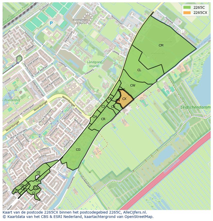 Afbeelding van het postcodegebied 2265 CX op de kaart.