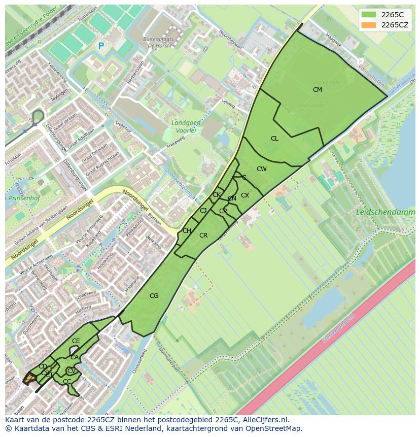 Afbeelding van het postcodegebied 2265 CZ op de kaart.