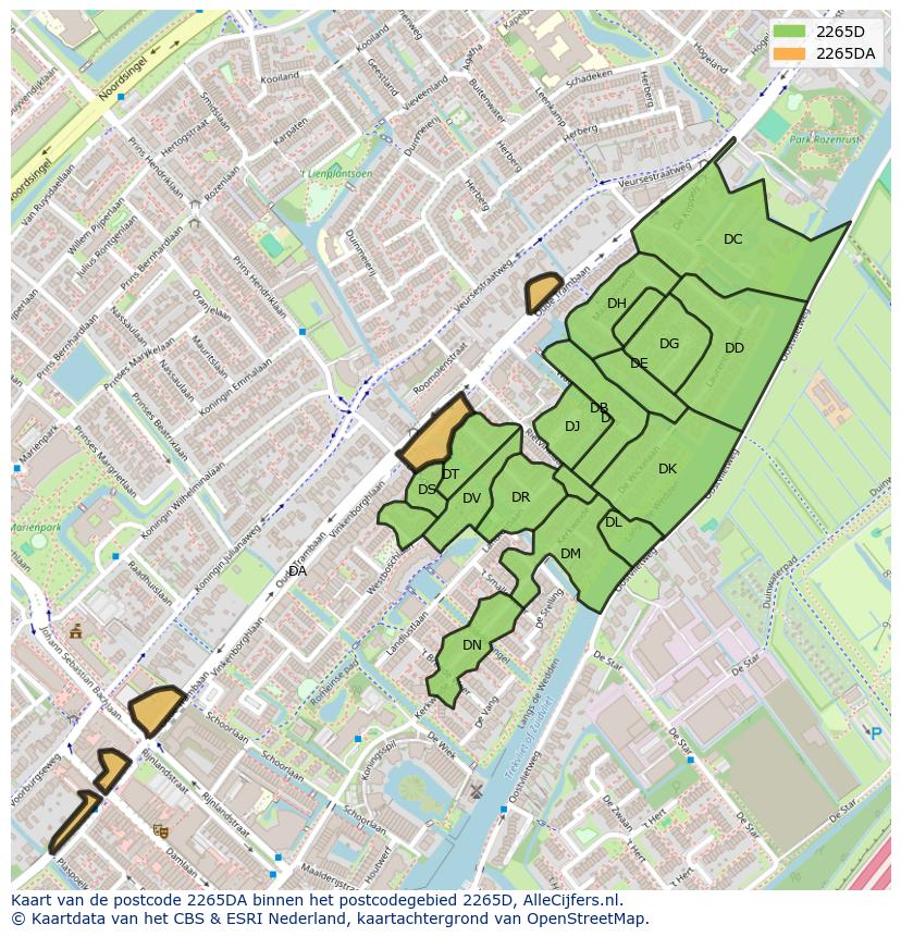 Afbeelding van het postcodegebied 2265 DA op de kaart.