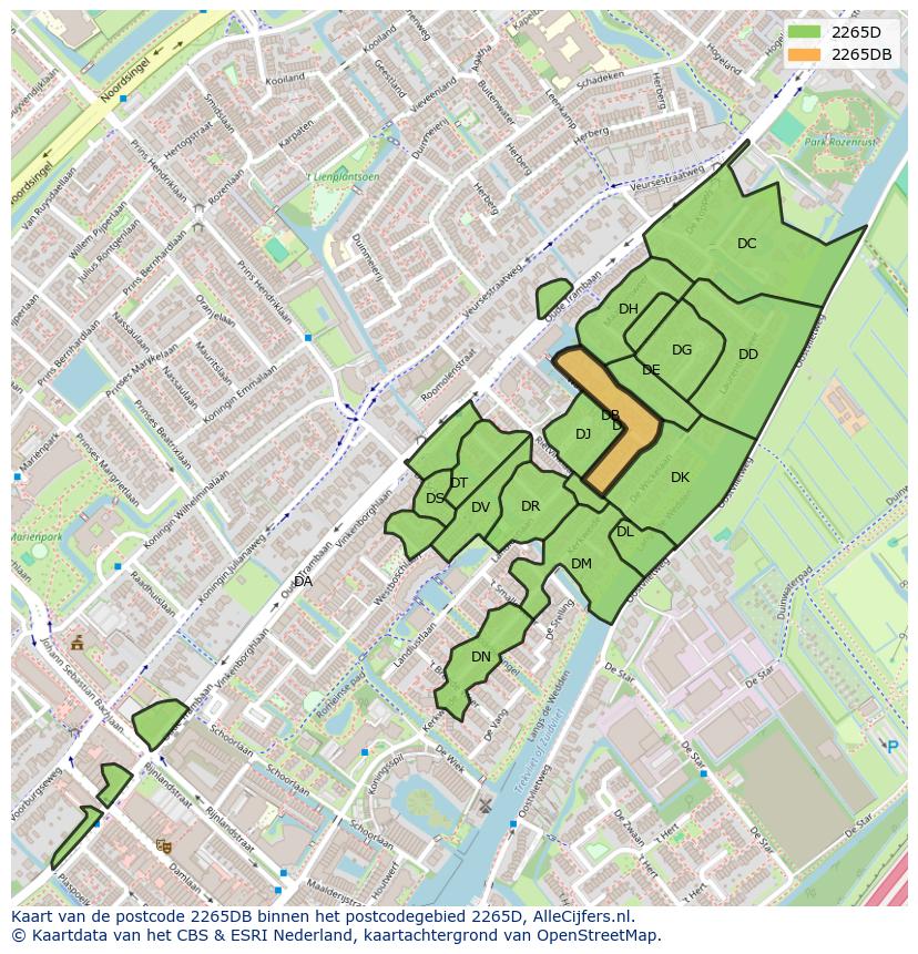 Afbeelding van het postcodegebied 2265 DB op de kaart.