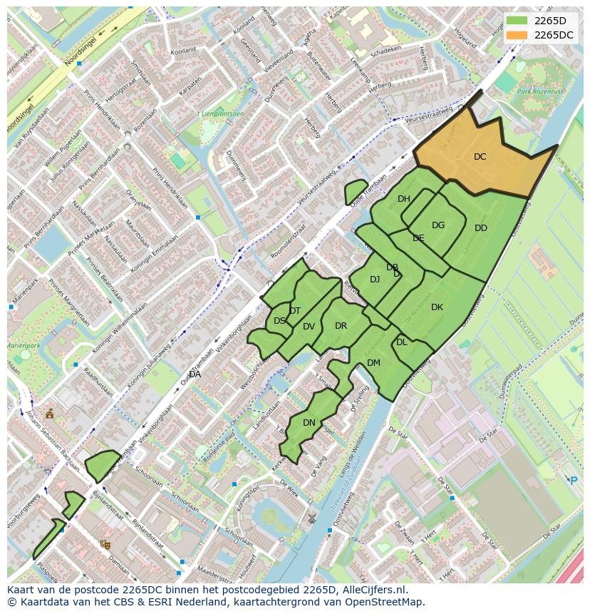 Afbeelding van het postcodegebied 2265 DC op de kaart.