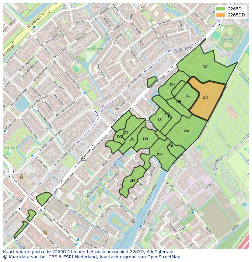 Afbeelding van het postcodegebied 2265 DD op de kaart.