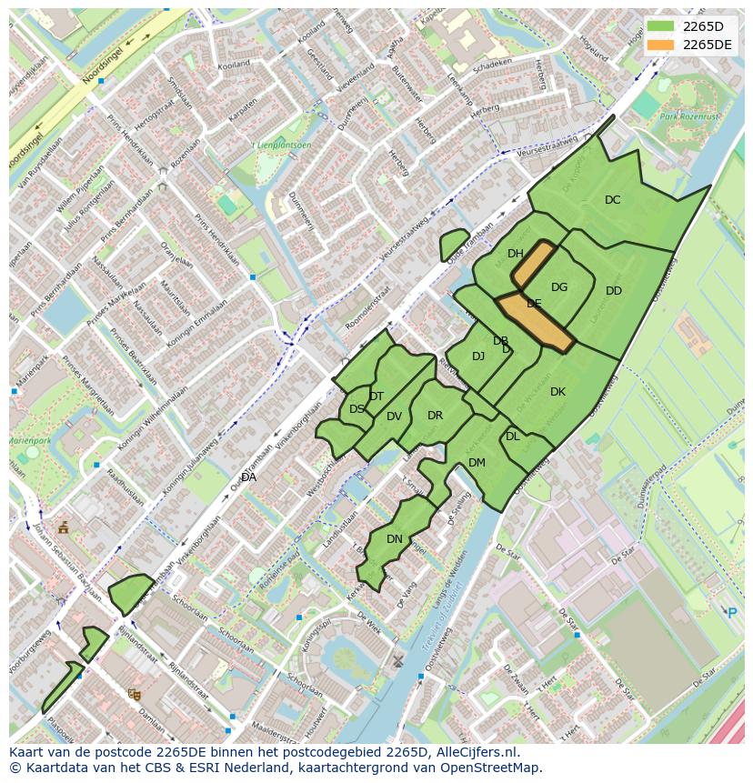 Afbeelding van het postcodegebied 2265 DE op de kaart.