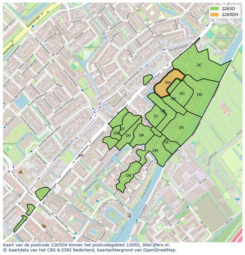 Afbeelding van het postcodegebied 2265 DH op de kaart.