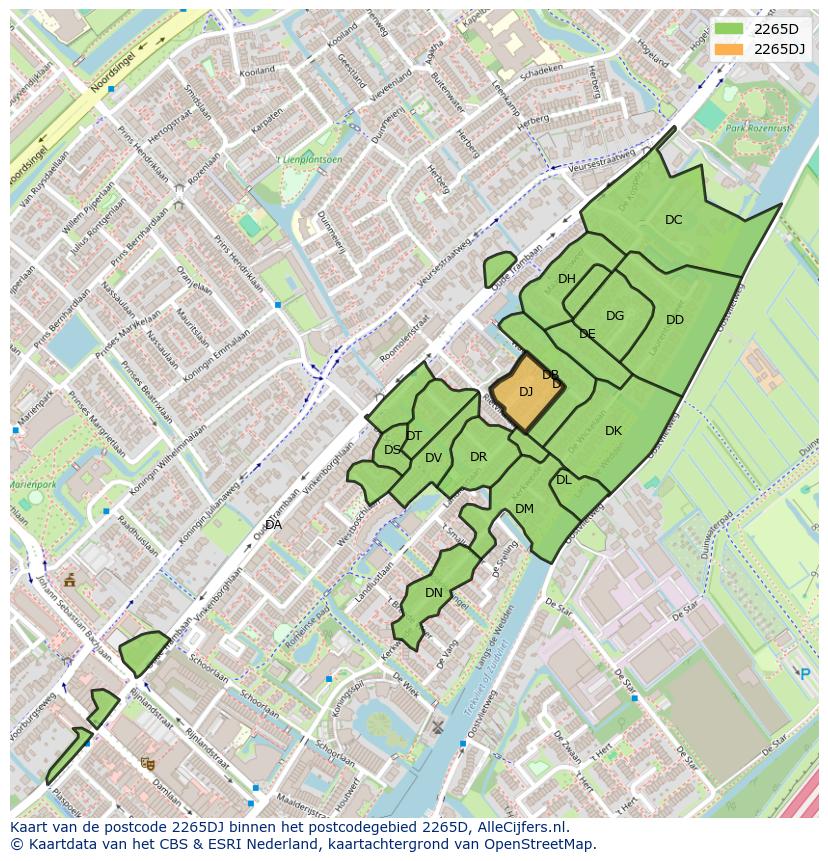 Afbeelding van het postcodegebied 2265 DJ op de kaart.