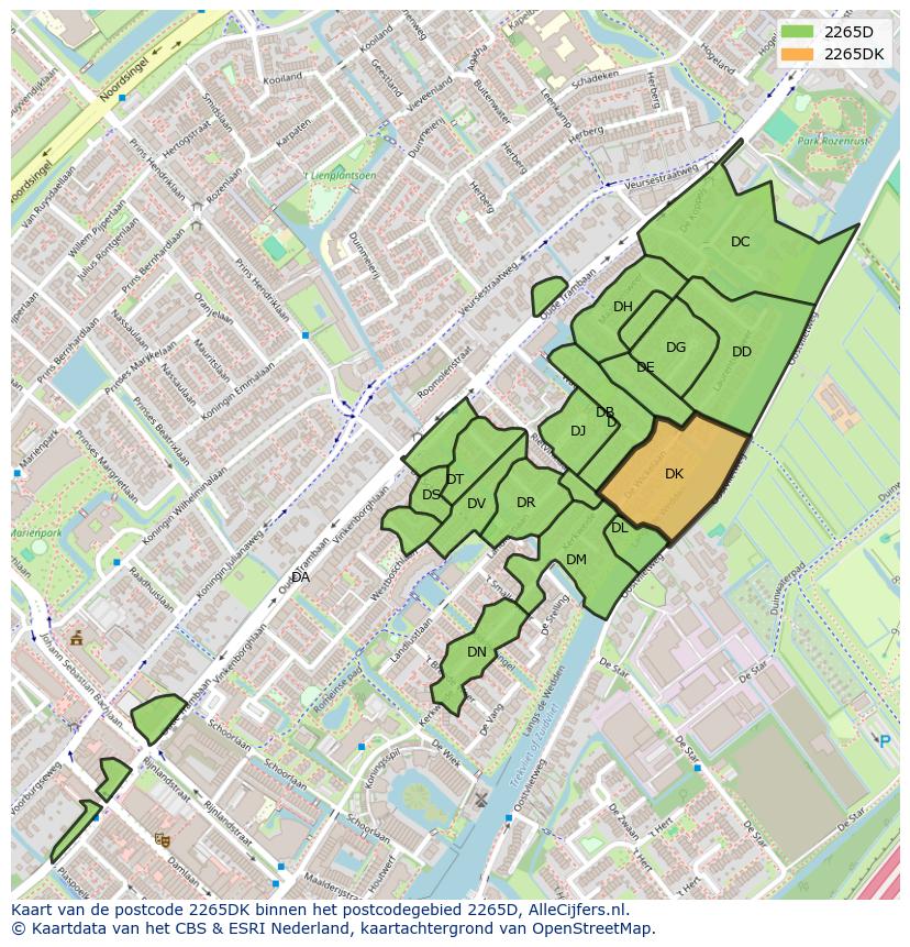 Afbeelding van het postcodegebied 2265 DK op de kaart.