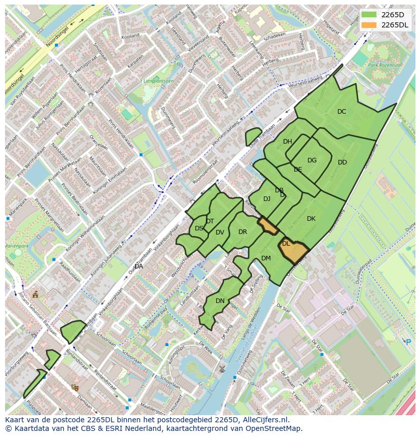 Afbeelding van het postcodegebied 2265 DL op de kaart.