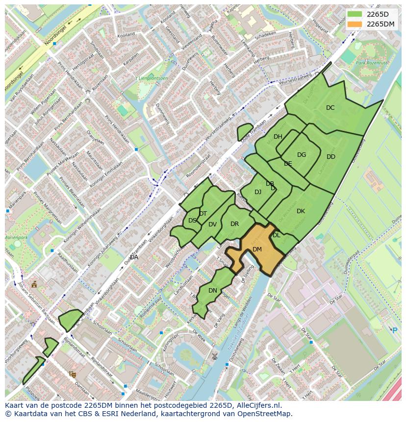 Afbeelding van het postcodegebied 2265 DM op de kaart.
