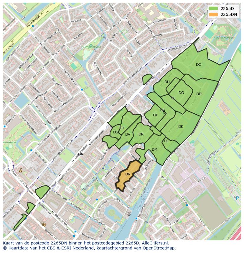 Afbeelding van het postcodegebied 2265 DN op de kaart.