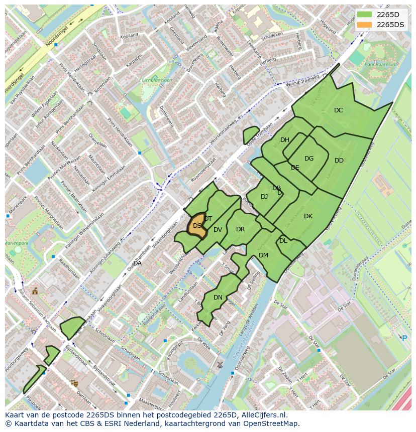 Afbeelding van het postcodegebied 2265 DS op de kaart.